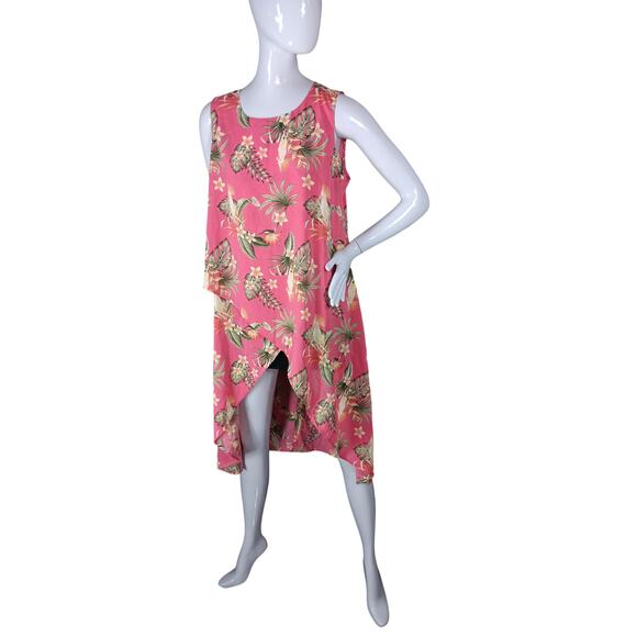 G By Giuliana Black Label Blouse Size Large Floral Cockatoos Print Pink Overlap - Picture 1 of 8